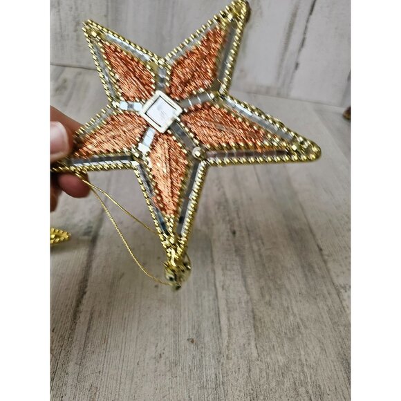 Vintage glitter star gold green orange plastic mirror ornament Xmas tree - Picture 8 of 8